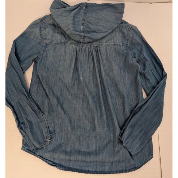 WOMENS VOLCOM AMONG US LONG SLEEVE Denim washed blue button up cotton size M - Picture 6 of 8